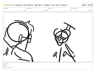 Scene
11
Duration
05:03
Panel
6
Duration
01:03
Dialog
MAN:
the elites!
Dungeons and Daddies Episode 6: Support Your Local Library Page 46/190
 