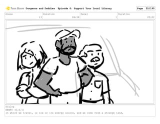 Scene
13
Duration
06:08
Panel
1
Duration
05:02
Dialog
HENRY (O.S.):
in which we travel, is low on its energy source, and we come from a strange land,
Dungeons and Daddies Episode 6: Support Your Local Library Page 55/190
 