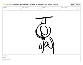 Scene
15
Duration
17:05
Panel
3
Duration
00:22
Dialog
MAN:
alchemical
Dungeons and Daddies Episode 6: Support Your Local Library Page 64/190
 