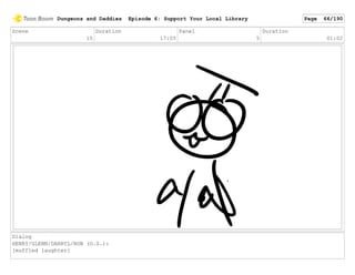 Scene
15
Duration
17:05
Panel
5
Duration
01:02
Dialog
HENRY/GLENN/DARRYL/RON (O.S.):
[muffled laughter]
Dungeons and Daddies Episode 6: Support Your Local Library Page 66/190
 