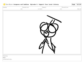 Scene
15
Duration
17:05
Panel
13
Duration
00:18
Dialog
MAN:
interesting.
Dungeons and Daddies Episode 6: Support Your Local Library Page 74/190
 