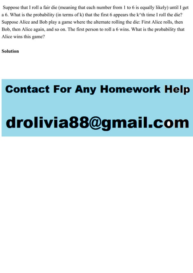 Suppose that I roll a fair die (meaning that each number from 1 to 6 .pdf