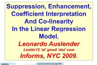 Leonardo Auslender M008 Ch. 3 – Copyright 2008Leonardo Auslender Copyright 20098/24/2018
Leonardo Auslender
Leoldv12 ’at’ gmail ’dot’ com
Informs, NYC 2009.
 