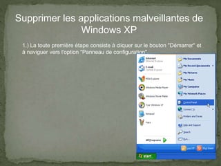 Supprimer les applications malveillantes de
Windows XP
1.) La toute première étape consiste à cliquer sur le bouton "Démarrer" et
à naviguer vers l'option "Panneau de configuration".
 