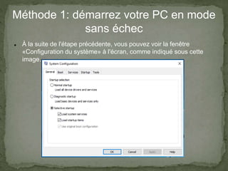 Méthode 1: démarrez votre PC en mode
sans échec
 À la suite de l'étape précédente, vous pouvez voir la fenêtre
«Configuration du système» à l'écran, comme indiqué sous cette
image.
 