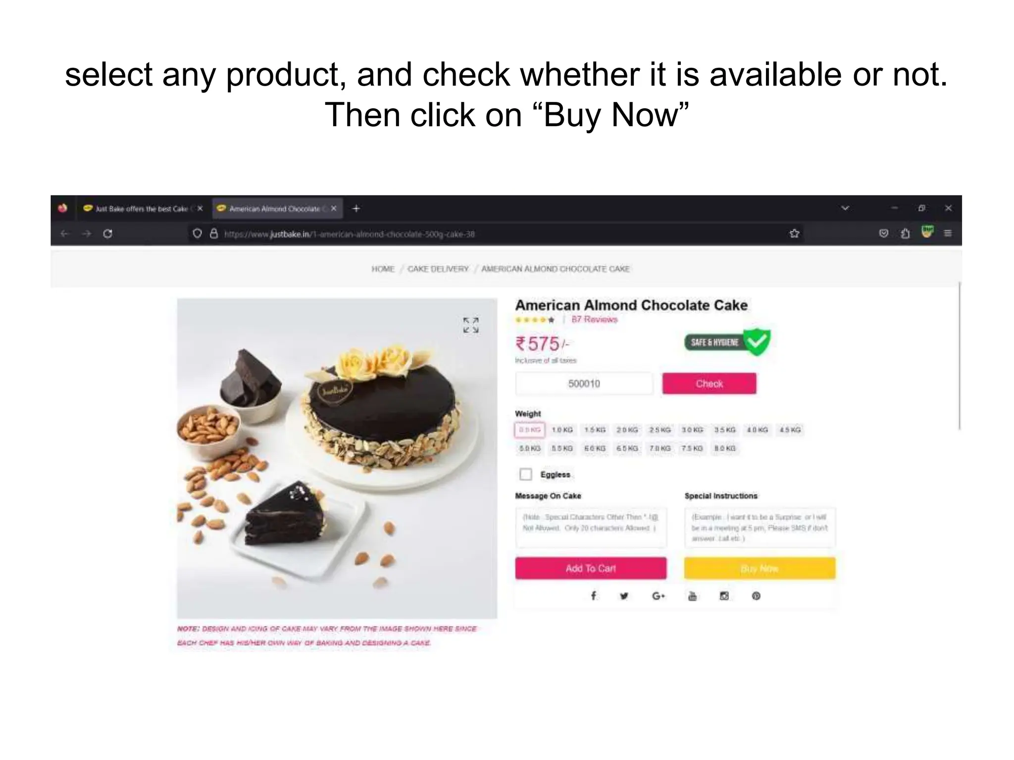 select any product, and check whether it is available
Then click on “Buy Now”
or not.
 