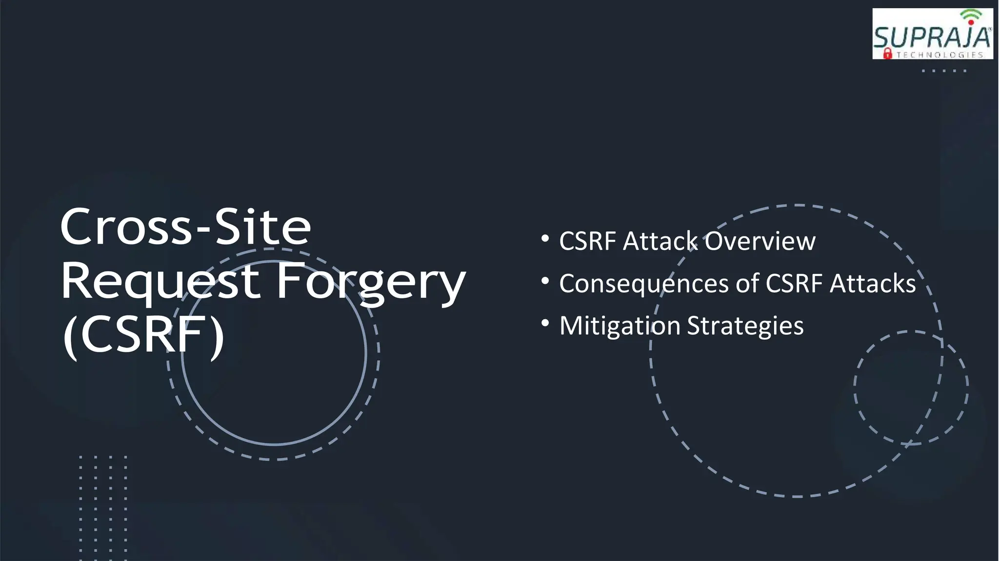 Cross-Site
Request Forgery
(CSRF)
• CSRF Attack Overview
• Consequences of CSRF Attacks
• Mitigation Strategies
 
