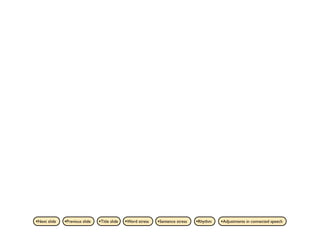 •Next slide   •Previous slide   •Title slide   •Word stress   •Sentence stress   •Rhythm   •Adjustments in connected speech
 