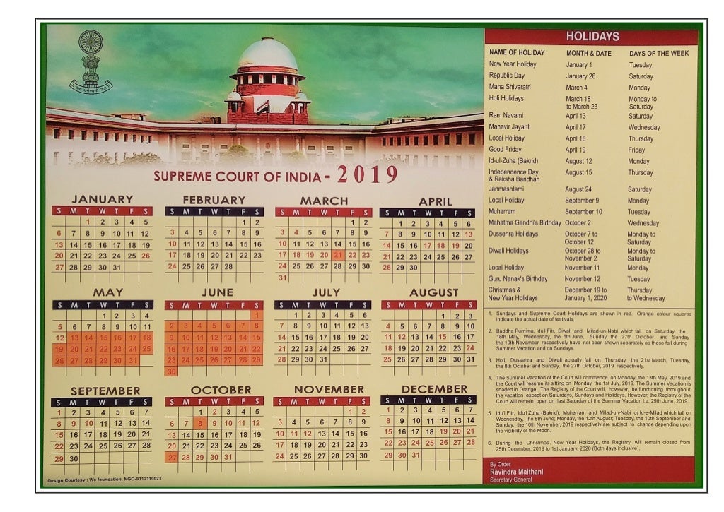 Supreme court calendar 2019