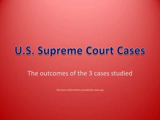 The outcomes of the 3 cases studied

         Decisions information provided by oyez.org
 
