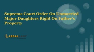 Supreme Court Order On Unmarried
Major Daughters Right On Father's
Property
 
