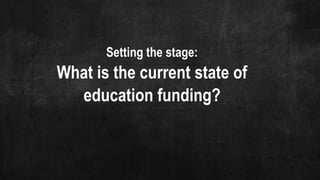 Setting the stage:
What is the current state of
education funding?
 
