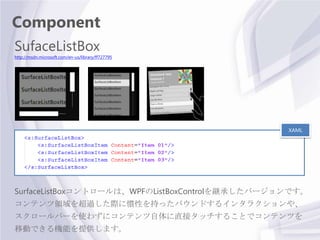 Component
SufaceListBox
http://msdn.microsoft.com/en-us/library/ff727795




                                             ...