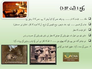‫کوع‬‫ر‬
1
(
‫یت‬‫آ‬
1-37
)

‫قۃ‬‫حآ‬
‫۔۔۔۔‬
‫قیامت‬
‫اک‬
‫انم‬
‫۔۔۔۔۔‬
‫وہ‬
‫اقعہ‬‫و‬
‫جس‬
‫کو‬
‫الزما‬
‫پیش‬
‫ان‬‫آ‬
‫ےہ‬
،
‫جس‬
‫اک‬
‫ان‬‫آ‬
‫برحق‬
‫ےہ‬

‫عذاب‬
‫یک‬
‫قسمںی‬
‫۔۔۔۔‬
‫مثود‬
،
‫عاد‬
،
‫فرعون‬
،
‫نوح‬
)
‫قوموں‬
‫یک‬
‫اترخی‬
،
‫ن‬ُ‫ا‬
‫اک‬
‫خرت‬‫آ‬
‫اک‬
‫ناکر‬
،
‫اخالق‬
‫اور‬
‫تقبل‬‫مس‬
(

‫غاز‬‫آ‬
‫قیامت‬
‫اک‬
‫منظر‬

‫دائںی‬
‫ہاتھ‬
‫مںی‬
‫اعامل‬
‫انمہ‬
‫ملنے‬
‫الوں‬‫و‬
‫یک‬
‫خویش‬
‫اک‬
‫منظر‬
‫اور‬
‫ابئںی‬
‫ہاتھ‬
‫الوں‬‫و‬
‫یک‬
‫حرست‬
‫و‬
‫ایس‬

‫دو‬
‫بنیادی‬
‫گناہ‬
‫جن‬
‫ےس‬
‫ابیق‬
‫گناہ‬
‫ٹتے‬‫و‬‫پھ‬
‫ہںی‬
‫۔۔۔۔‬
۱
:
‫ہللا‬
‫اک‬
‫اناکر‬
‫اور‬
‫س‬ُ‫ا‬
‫ےک‬
‫امر‬‫و‬‫ا‬
‫و‬
‫نو‬
‫ا‬
‫ہی‬
‫یک‬
‫پرواہ‬
‫نہ‬
‫کران‬
۲
:
‫بندوں‬
‫یک‬
‫مدد‬
‫نہ‬
‫کران‬
،
‫حقوق‬
‫العباد‬
‫مںی‬
‫کواتہی‬
 