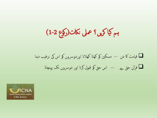 ‫ہم‬
‫یا‬‫ک‬
‫یں‬‫ر‬‫ک‬
‫؟‬
‫ناکت‬ ‫معىل‬
(
‫كوع‬‫ر‬
2
-
1
)

‫قیامت‬
‫اک‬
‫دن‬
---
‫مسکنی‬
‫کو‬
‫کھاان‬
‫کھالان‬
‫اوردورسوں‬
‫کو‬
‫اس‬
‫یک‬
‫ترغیب‬
‫دین‬
‫ا‬

‫ن‬‫آ‬‫ر‬‫ق‬
‫حق‬
‫ےہ‬
---
‫اس‬
‫حق‬
‫کو‬
‫قبول‬
‫کران‬
‫اور‬
‫دورسوں‬
‫تک‬
‫پہنچاان‬
 