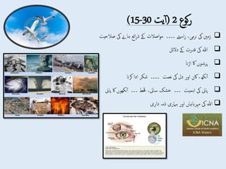 
‫تے‬‫اس‬‫ر‬ ،‫نرمی‬ ‫یک‬ ‫زمنی‬
‫۔۔۔۔‬
‫صالحیت‬ ‫یک‬ ‫بناےن‬ ‫ائع‬‫ر‬‫ذ‬ ‫ےک‬ ‫اصالت‬‫و‬‫م‬

‫ہللا‬
‫یک‬
‫قدرت‬
‫ےک‬
‫دالئل‬

‫ندوں‬‫ر‬‫پ‬
‫اک‬
‫اڑان‬

‫نکھ‬‫آ‬
،
‫اکن‬
‫اور‬
‫دل‬
‫یک‬
‫نعمت‬
‫۔۔۔۔‬
‫شکر‬
‫ادا‬
‫کران‬

‫پاین‬
‫یک‬
‫اہمیت‬
‫۔۔۔‬
‫خشک‬
‫سایل‬
،
‫حقط‬
‫۔۔۔‬
‫نکھوں‬‫آ‬
‫اک‬
‫پاین‬

‫داری‬ ‫ذمہ‬ ‫ہامری‬ ‫اور‬ ‫نیاں‬‫اب‬‫مہر‬ ‫یک‬ ‫ہللا‬
‫کوع‬‫ر‬
2
(
‫یت‬‫آ‬
15-30
)
 