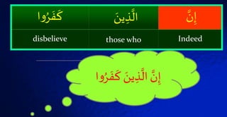 َّۡ‫ن‬‫إ‬َۡ‫ين‬‫ذ‬
َّ
‫ال‬‫ا‬‫و‬ُ‫ر‬ َ‫ف‬
َ
‫ك‬
Indeedthose whodisbelieve
ۡ َ‫ين‬‫ذ‬
َّ
‫ۡال‬ َّ‫ن‬‫إ‬ۡ
َ
‫ك‬‫ا‬‫و‬ُ‫ر‬
َ
‫ف‬
 
