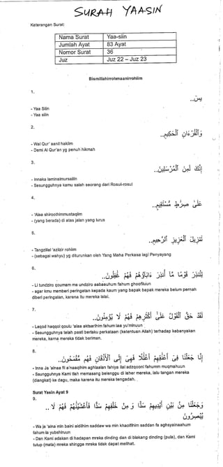 Surah yaasin dalam arab dan rumi serta terjemahannya