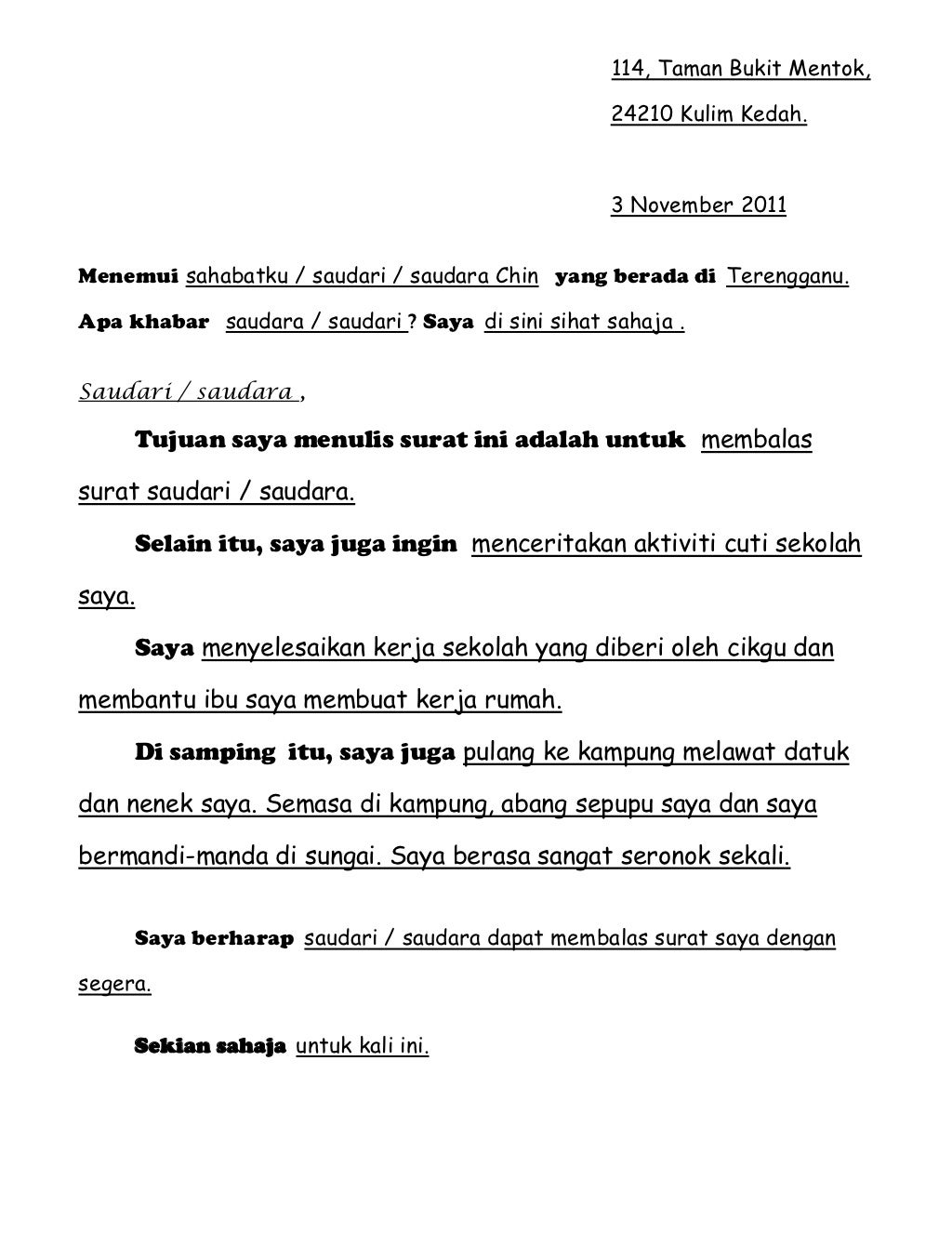 Contoh Surat Tidak Rasmi