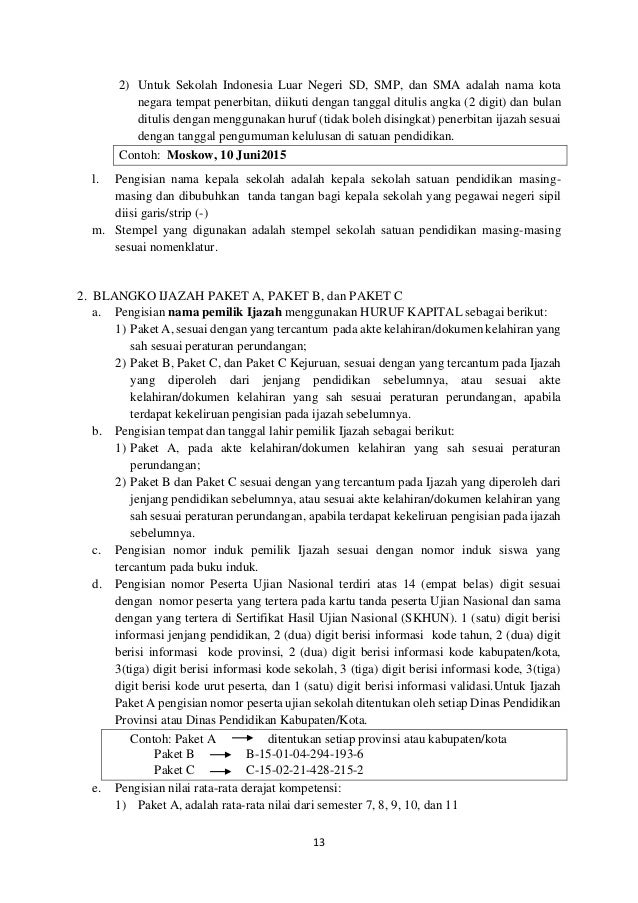 SURAT EDARAN JUNKNIS PENULISAN IJAZAH 2015