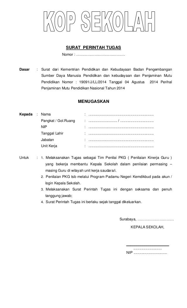 Surat Perintah Tugas Tim Penilai Pkg