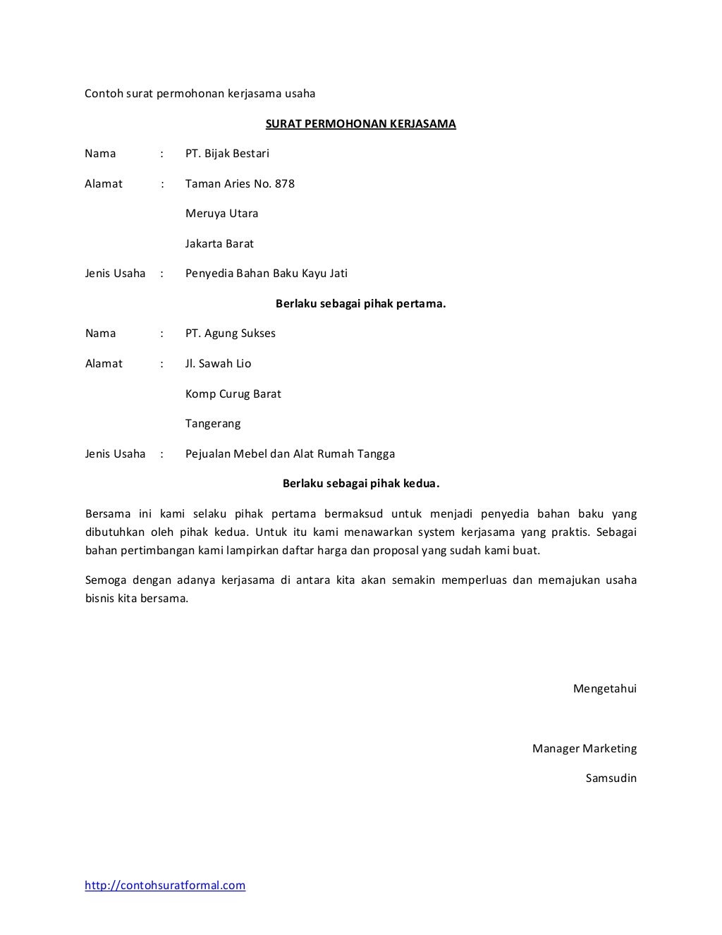 Surat permohonankerjasama