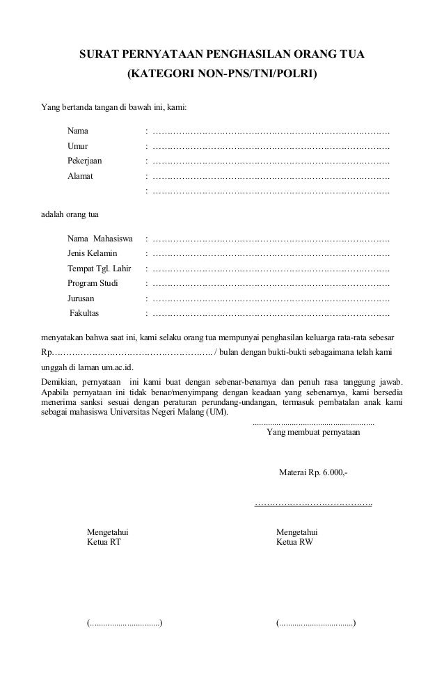 Surat Pernyataan Non Pns