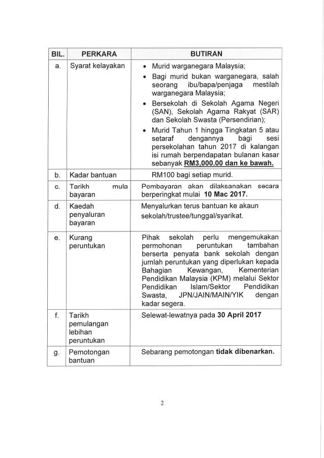 Surat Siaran Bantuan Awal Persekolahan 2017
