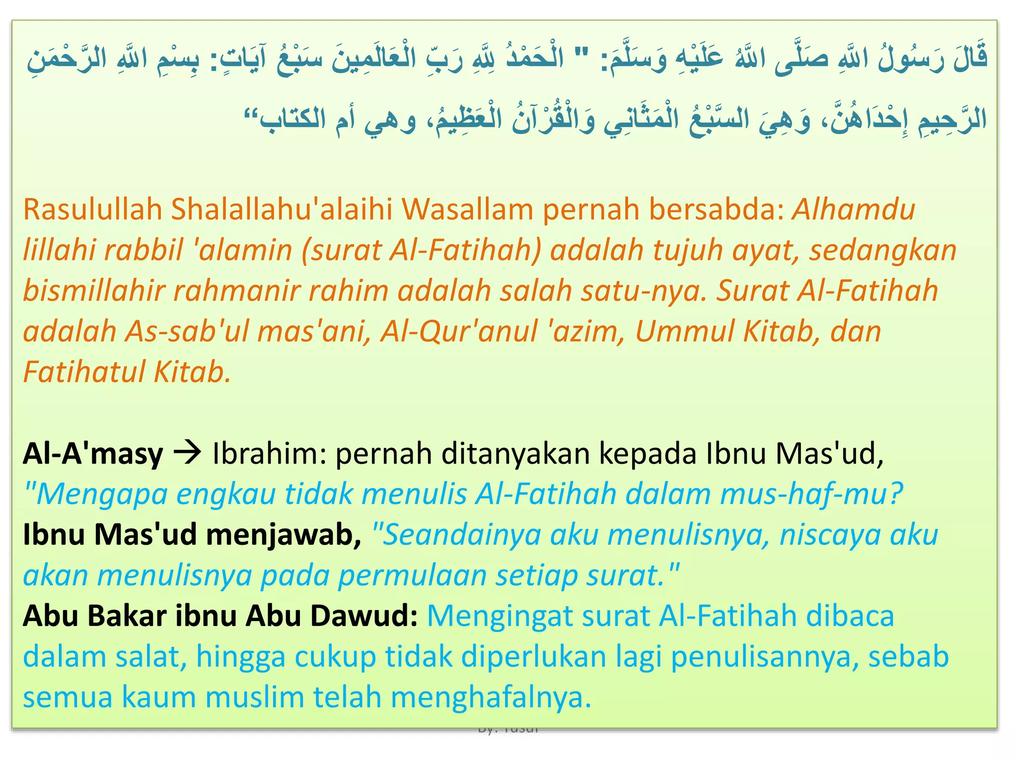 Surat Rasulullah Surat alfatihah | PPTX