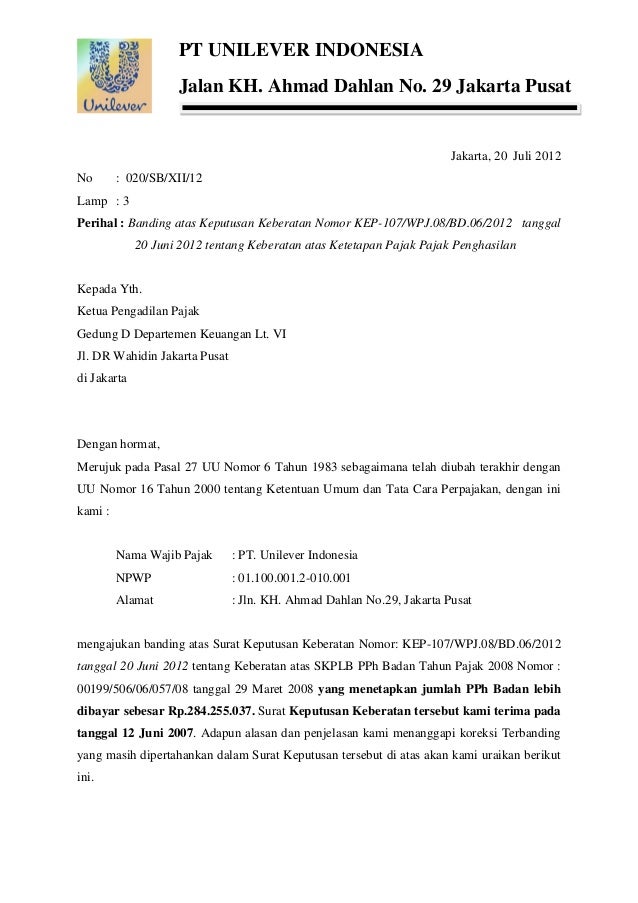Contoh Surat Banding Pajak Zaka Firma Aditya8111410061 Fh