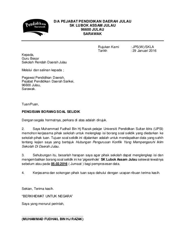 Contoh Surat Kebenaran Membuat Kajian Lapangan