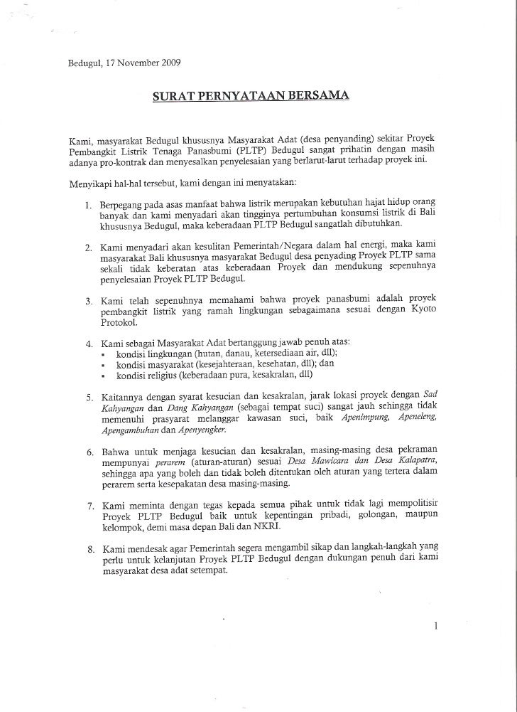 Surat dukungan bendesa adat