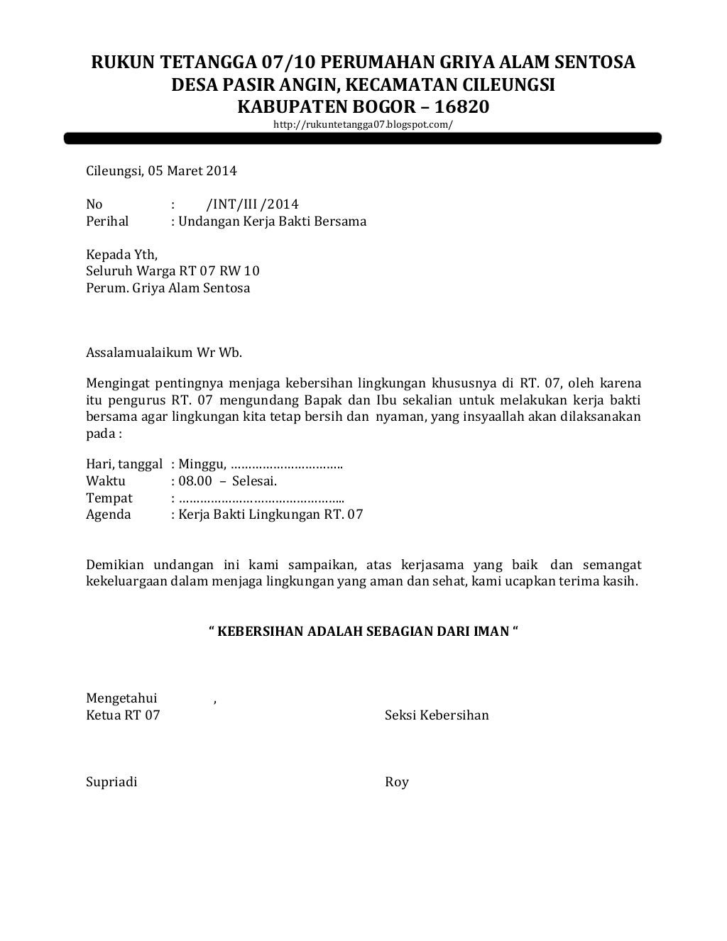 Surat Undangan Kerja Bakti