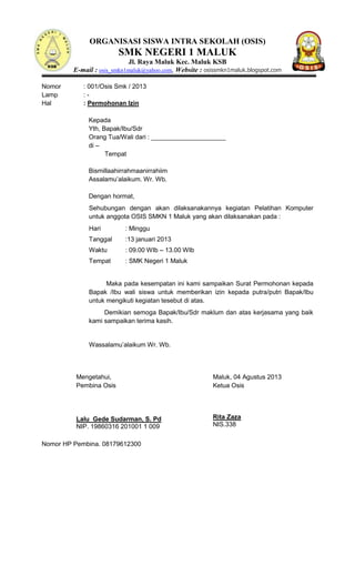 Surat izin untuk kegiatan osis