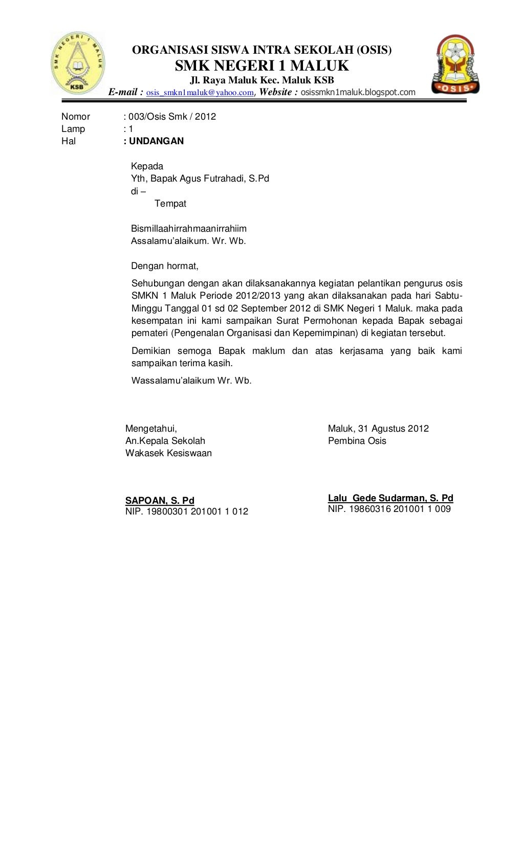 Surat izin untuk kegiatan osis