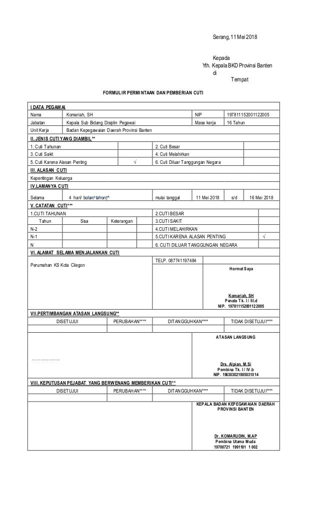 Format Surat Izin Cuti Tahun 2018