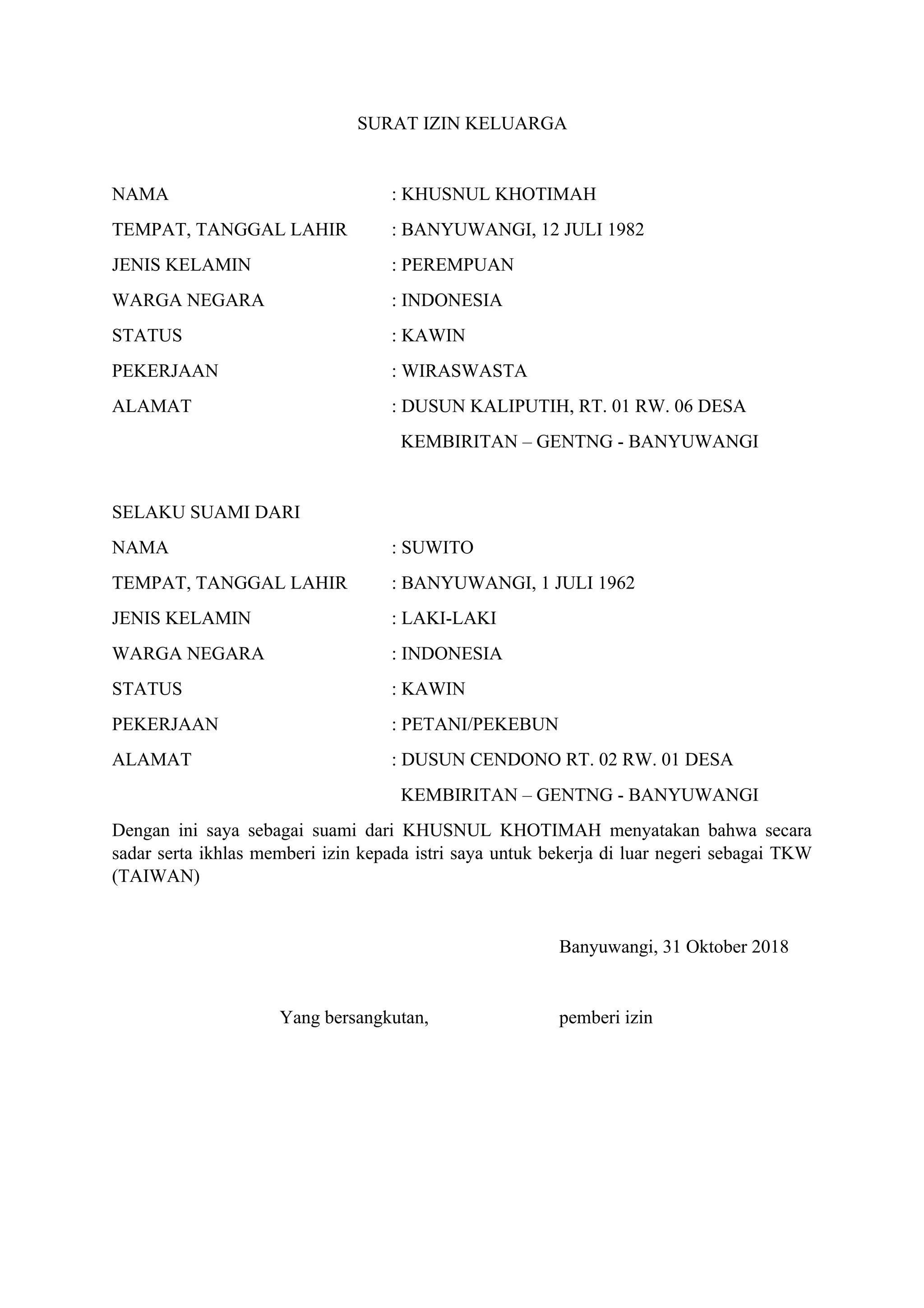 Surat izin keluarga | DOC