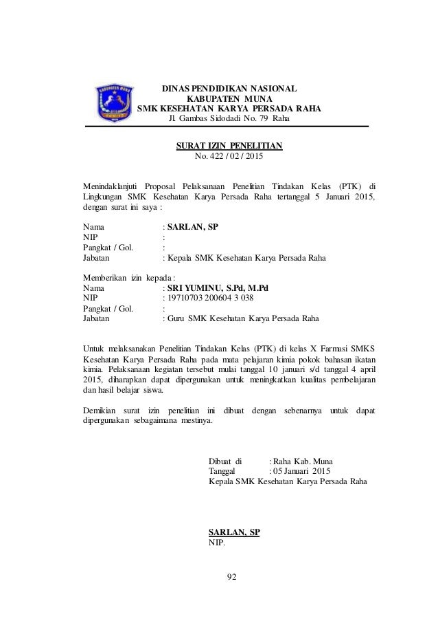 Contoh Surat Izin Penelitian Proposal  Contoh Surat