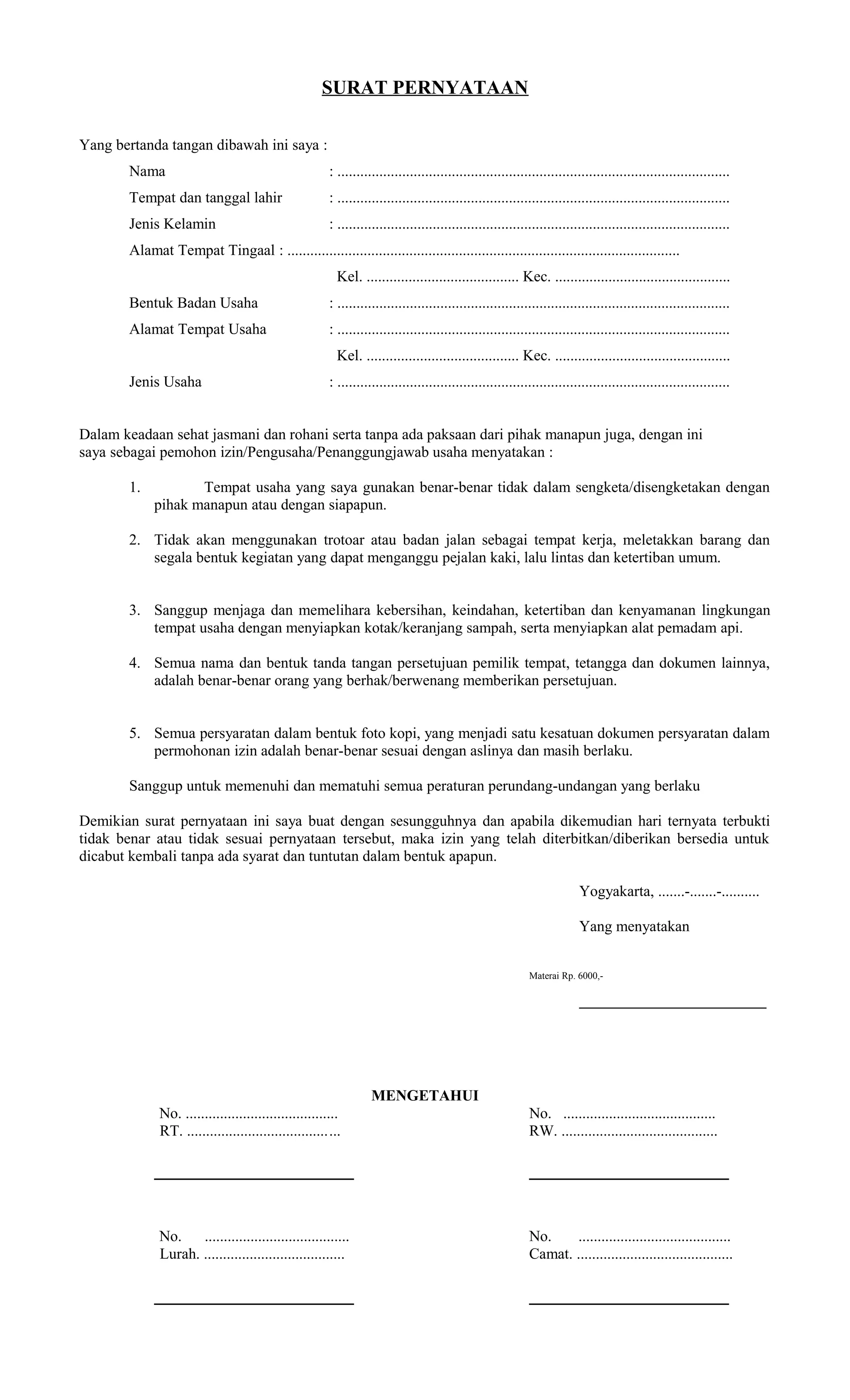 Surat izin usaha | DOC