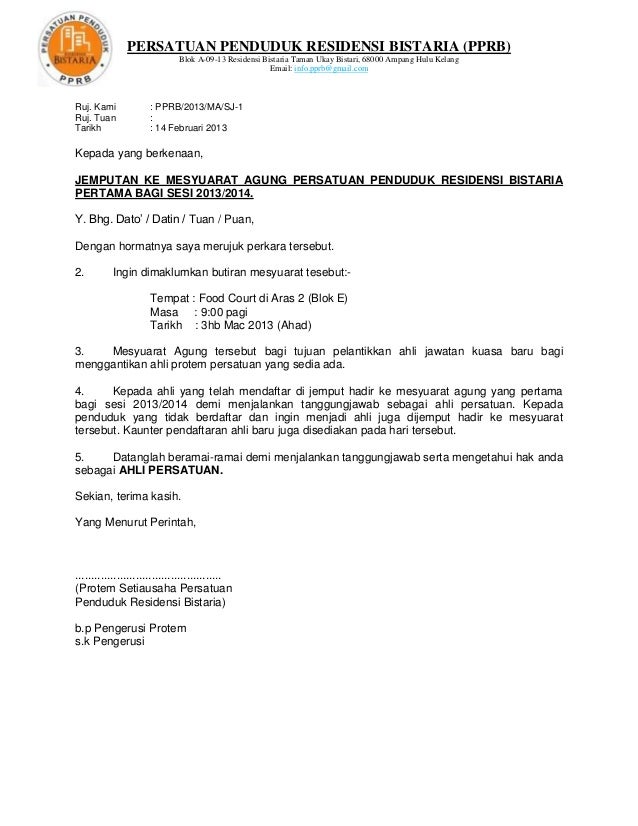 Contoh Surat Jemputan Mesyuarat Ajk Umno