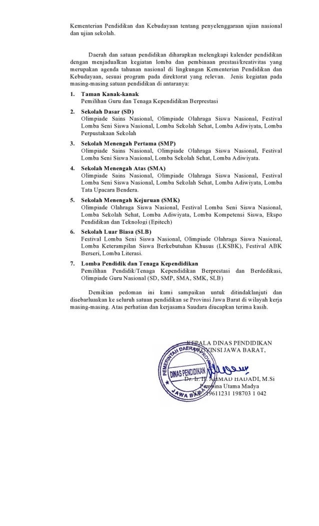 Surat Kalender Akademik 2018 2019