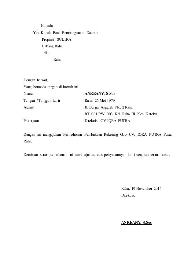 Surat Kepada Bpd Raha
