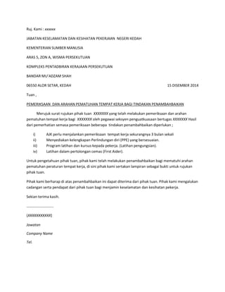 Sample Surat Kepada Jkkp Untuk Apply Permit Mesin