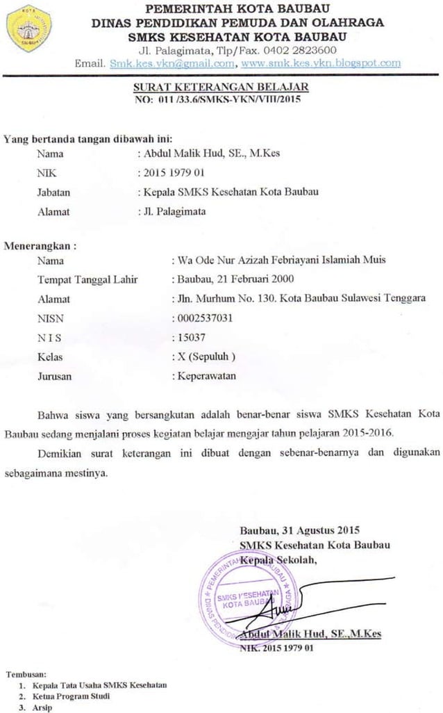 Surat keterangan aktif belajar