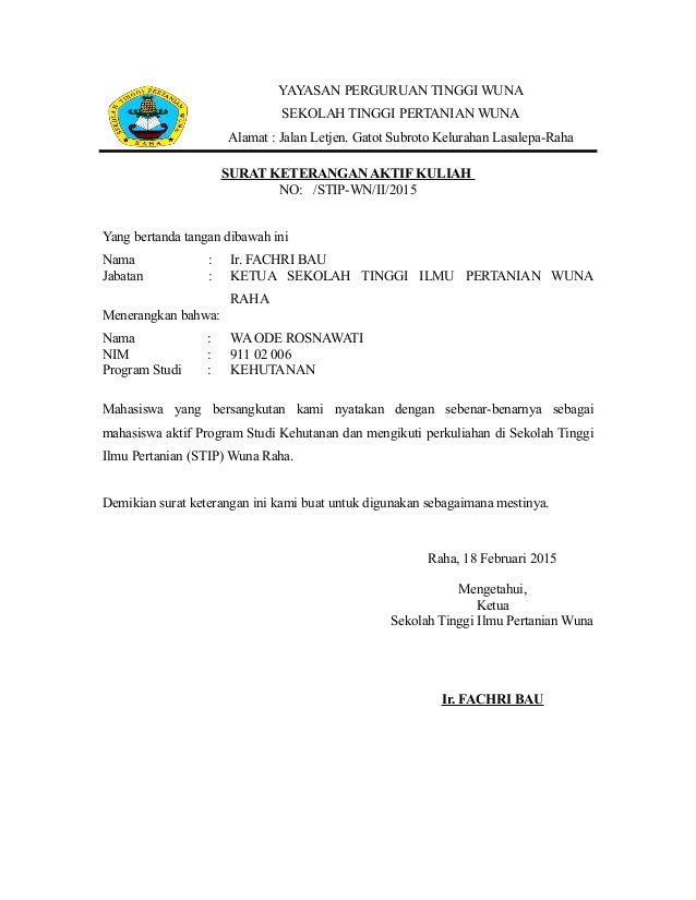 Surat Keterangan Aktif Kuliah Stip