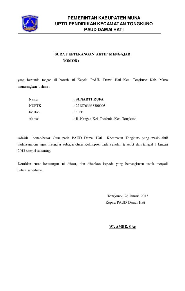 Surat Keterangan Aktif Mengajar Word | Kumpulan Contoh Surat