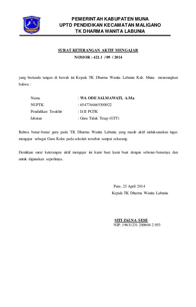 Contoh Surat Keterangan Aktif Mengajar Guru Honorer - Nusagates
