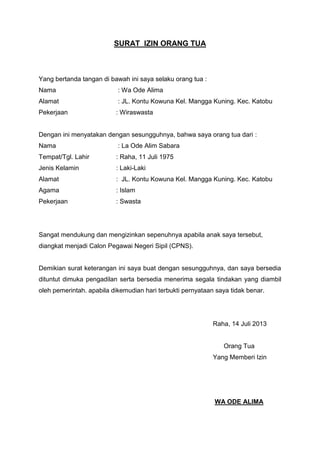 Surat keterangan izin orang tua