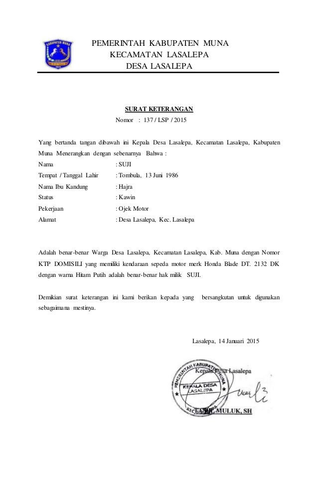 Contoh Surat Kuasa Pemblokiran Kendaraan  Contoh Surat